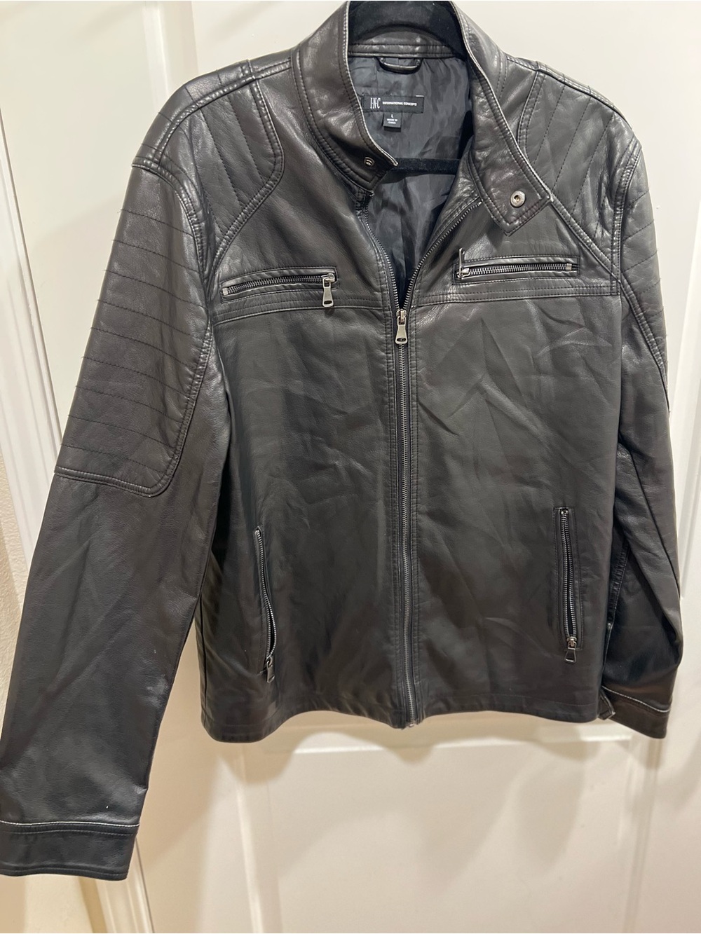 INC International Concepts Men’s Black Faux Leather Moto Jacket Size L